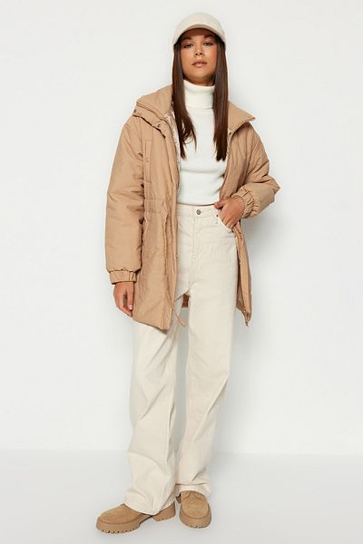 Trendyol Collection Camel Color Water Repellent Belted Quilted Coat - Twoaw24Mo00095