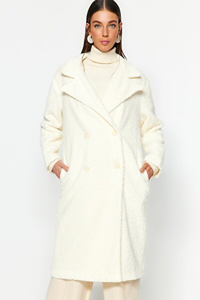 Trendyol Collection Ecru Oversize Wide Cut Long Boucle Coat TWOAW24KB00037