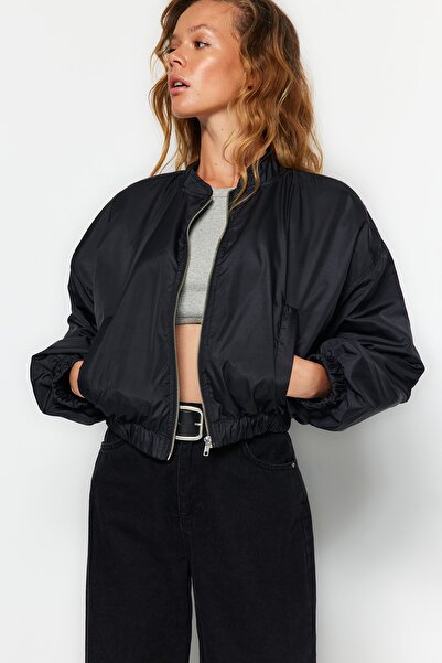 Trendyol Collection Black Oversize Water Repellent Bomber Jacket Coat TWOAW24MO00251