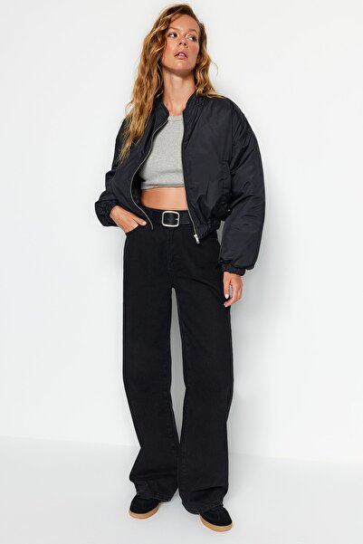 Trendyol Collection Black Oversize Water Repellent Bomber Jacket Coat TWOAW24MO00251