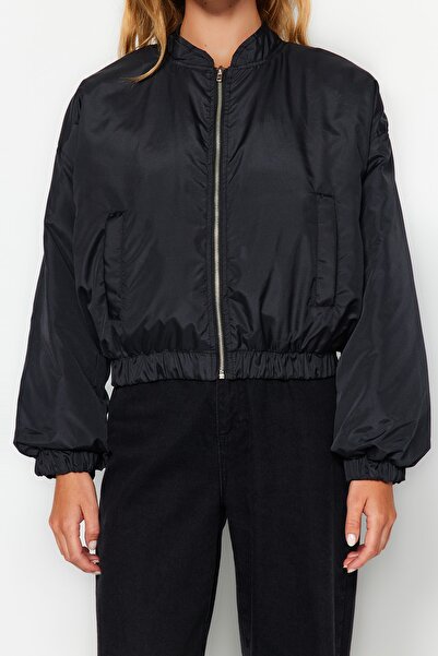 Trendyol Collection Black Oversize Water Repellent Bomber Jacket Coat TWOAW24MO00251