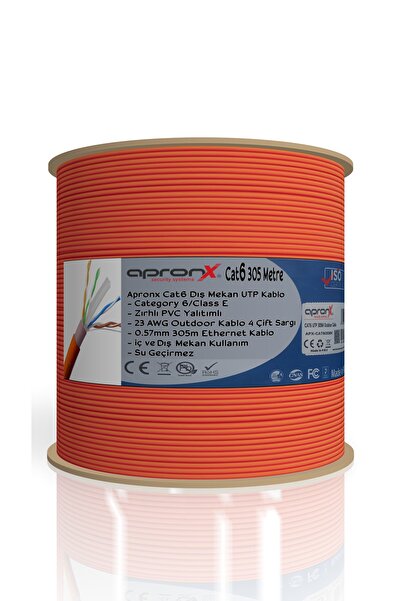 APRONX 305 Metre Cat6 23awg Cat6 Kablo Outdoor Turuncu Dış Mekan Cat6 Utp Kablo Zırhlı Cat6 Kablo