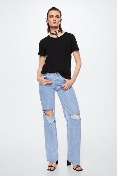 MANGO Schwarzes Damen-T-Shirt 37050480