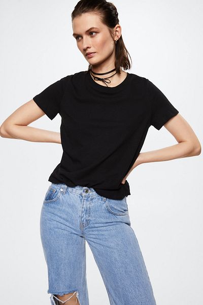 MANGO Schwarzes Damen-T-Shirt 37050480
