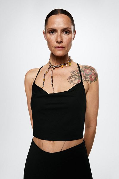 MANGO Woman Μαύρη γυναικεία μπλούζα 37000457
