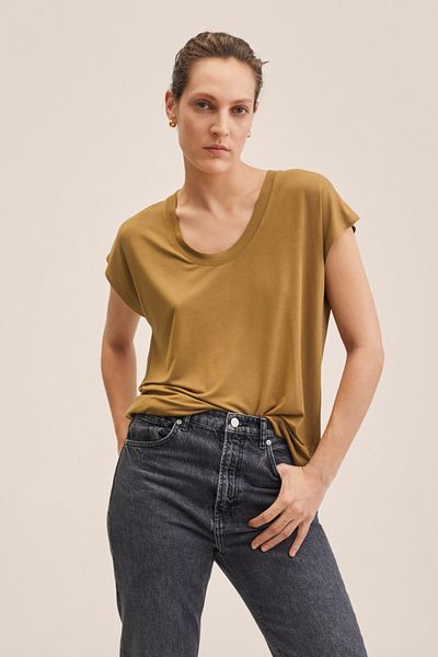 MANGO Woman Brązowa koszulka damska 27005783