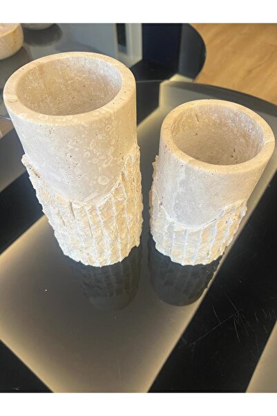 helya marble Traverten İkili Dekoratif Vazo