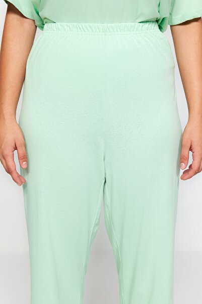 Trendyol Curve Menta nyomott kötött pizsama készlet TBBAW24AI00003