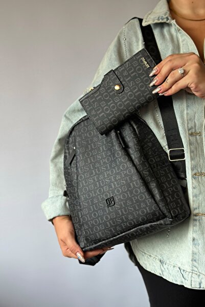 Just Polo Women's Large Size Backpack 2042 Black Combination