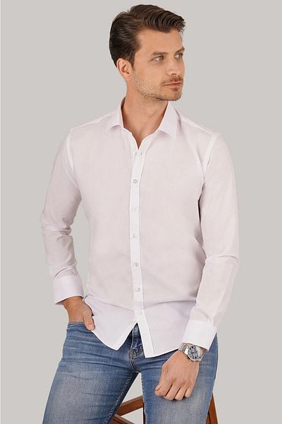 KMKkombin KMK COMBINED MEN'S SLIM FIT LONG SLEEVE DAKRON PLAIN SHIRT 1724