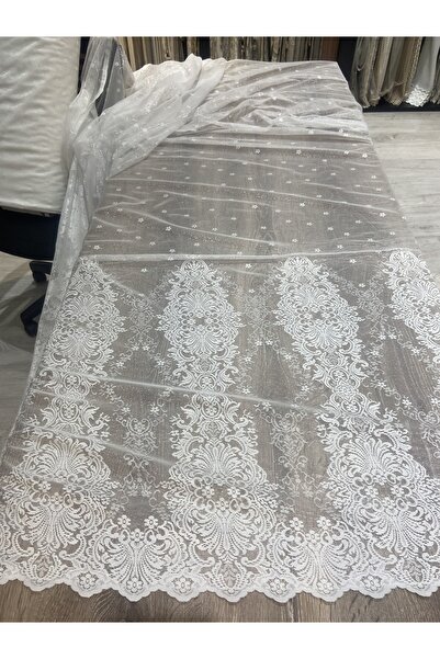 stay home Çiçek Desenli Simli Keten Pilesiz Tül Perde Ekstrafor Büzgü