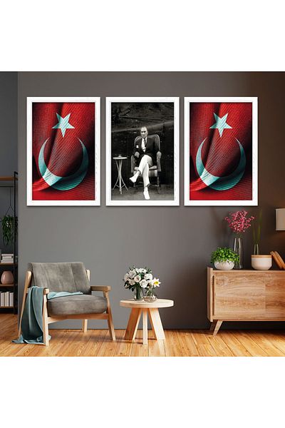 Zevahir Mobilya Dekorasyon Ζωγραφική Mustafa Kemal Atatürk με λευκό ξύλινο πλαίσιο