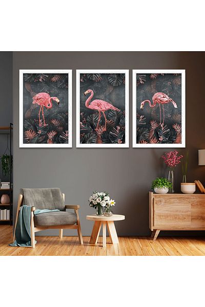 Zevahir Mobilya Dekorasyon Ζωγραφική Flamingo με λευκό ξύλινο πλαίσιο