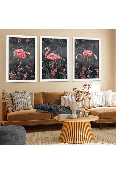 Zevahir Mobilya Dekorasyon Ζωγραφική Flamingo με λευκό ξύλινο πλαίσιο