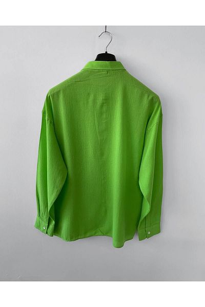 NO1 KONSEPT Ανοιχτό πράσινο λινό πουκάμισο Oversize με μακριά μανίκια τσέπες