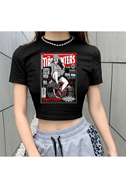 Touz Drift Tires Printed Black Crop - συμπαγές ένδυμα