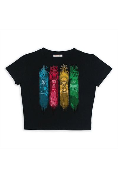 Touz Μπλουζάκι Anime Printed Deoman Slayer - Blunt Blunt Black Crop