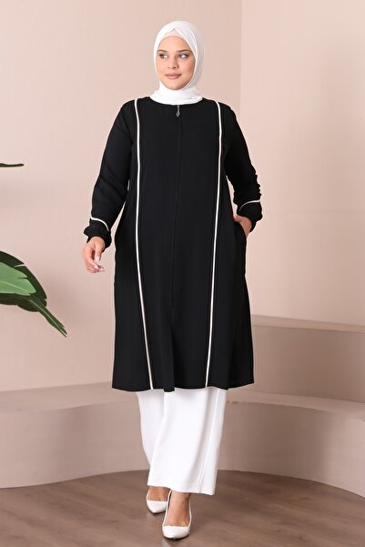 JALİA WOMEN'S LARGE SIZE FINE WOVEN FABRIC ECRU TROPHY DETAIL ZIPPERED CAP