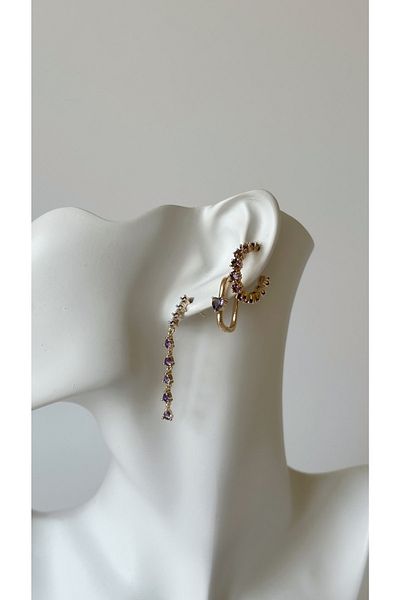 Alâ Atelier 3-piece earring set with heart and star lilac stones