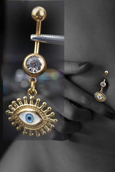 depozoom Cerrahi Çelik Zirkon Taşlı Özel Üretim Sedef Göbek Piercing 10 Mm Golg