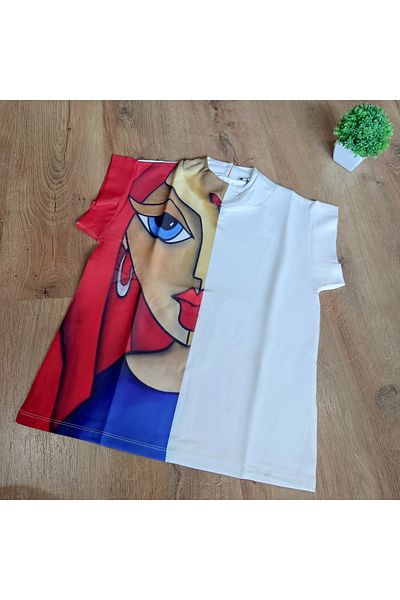 Design Show Collar Short Sleeve Crepe Women's T-Shirt