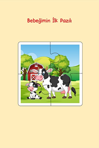 metafortoys Ahşap 4 Parça Yapboz Bebeğimin İlk Pazılı (İnek Ailesi)