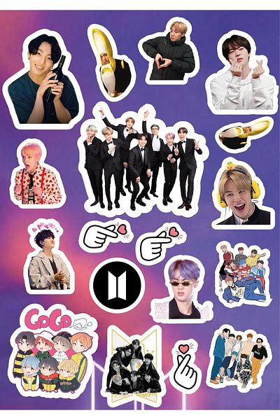 Anime Marketi مجموعة ملصقات BTS Kpop - جدول الأعمال - الكمبيوتر المحمول - مجموعة ملصقات الهاتف (18 قطعة)