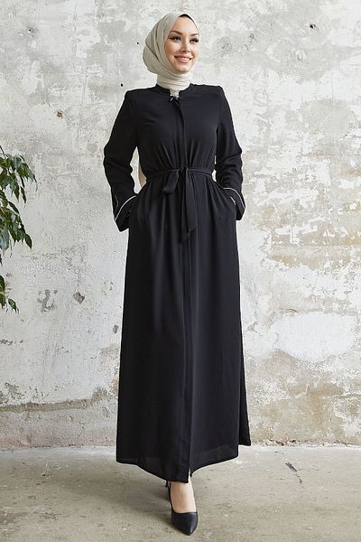 InStyle Salvia Casual Sleeve Piping με σχέδιο Abaya - Μαύρο