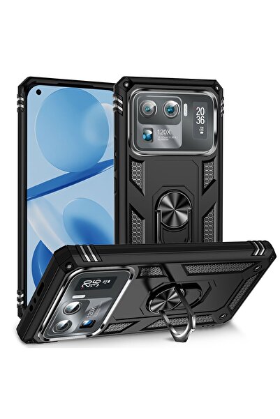 ZM STORE Xiaomi Mi 11 Ultra Kılıf Zore Vega Tank Yüzüklü Standlı Kapak