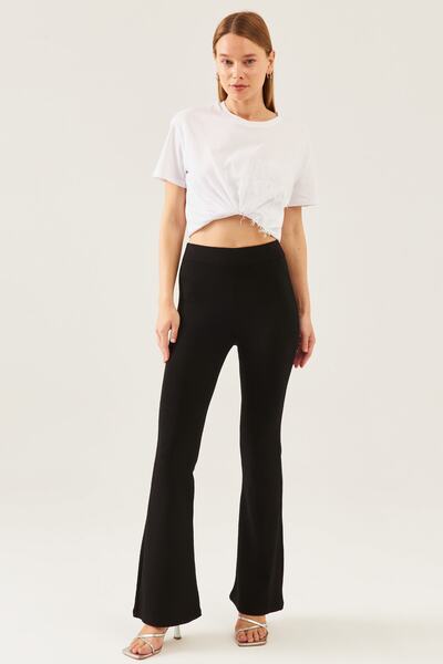 schlank Kadın Siyah Yüksek Bel İspanyol Paça Toparlayıcı Çelik Örme Tayt