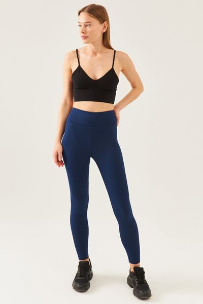 schlank لباس ضيق مضلع عالي الخصر باللون الأزرق الداكن للنساء