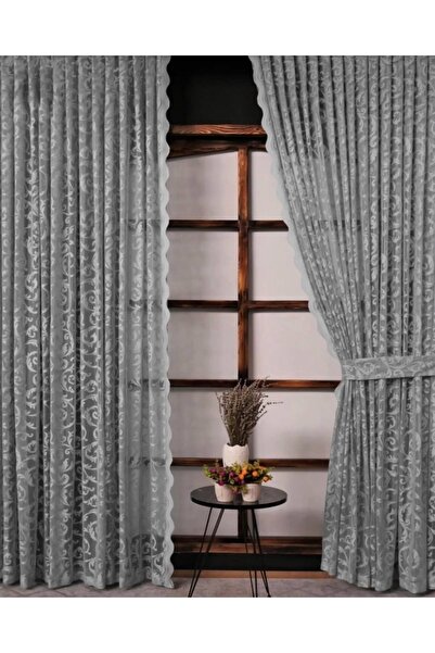 CEYLANLAR ستارة خلفية من التول اللبلاب باللون الرمادي - أربطة بجناحين