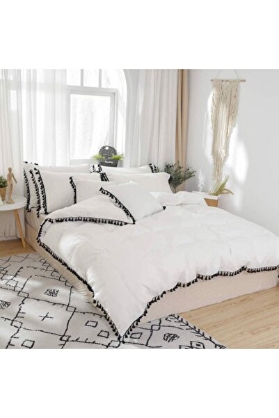 homewell SİYAH PÜSKÜL DERTAYLI ÖZEL TASARIM NEVRESİM TAKIMI TOULOUSE ÇİFT KİŞ...
