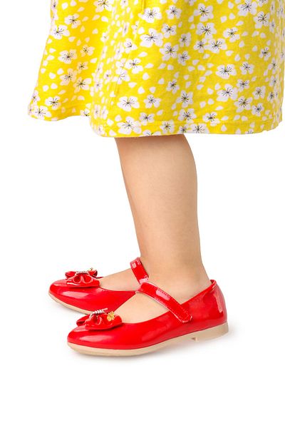 Almues Girl's Patent Leather Ballerinas - Velcro and Bow, Aegean 201 Model