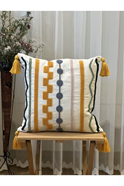 Ottoson Tekli Premium Punch Işlemeli Nakışlı Dal Çiçek Temalı Kırlent Kılıfı