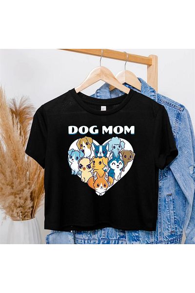 Touz Μαύρο Crop Blunt Blunt Dog Mom τυπωμένο