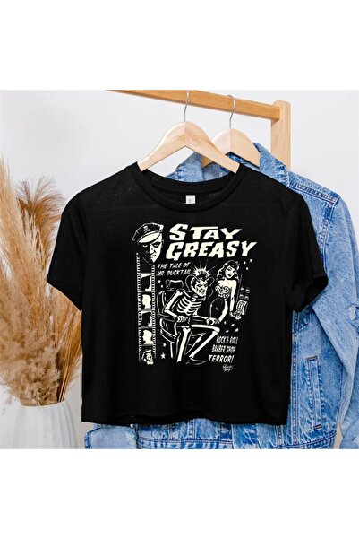 Touz zolid ρούχα - Stay Greasy Black Crop Εκτύπωση