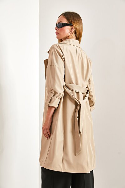 Bianco Lucci Women's Sleeve Folded Belted Trench Coat