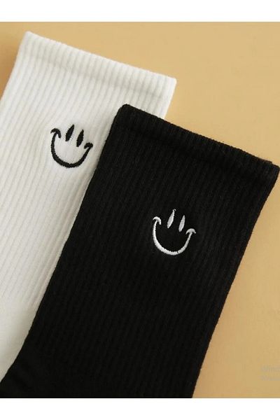 SOYTEMİZ Black White Smiley Face Sports Socks