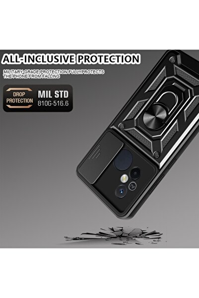 Fibaks Xiaomi Redmi 12C Case with Camera Protection Sliding Ring Armor Military Tank Protective Cover