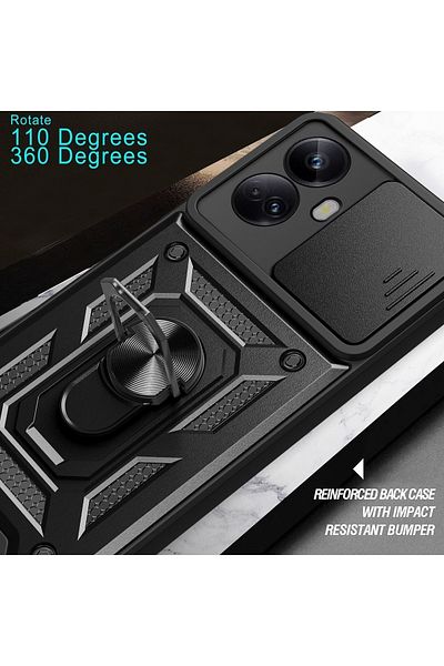 Fibaks حافظة لهاتف Tecno Camon 19 Neo مع غطاء حماية لكاميرا الفيديو ودرع خزان عسكري منزلق