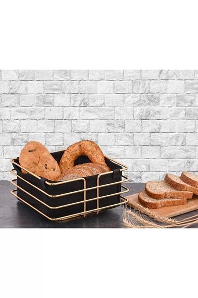 AŞKIN RENGİ Square Gold Bread Holder Fabric Square Bread Holder with Metal Strip