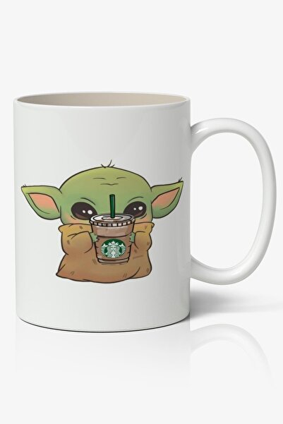 Anime Marketi Baby Yoda Baskılı Beyaz Kupa Bardak
