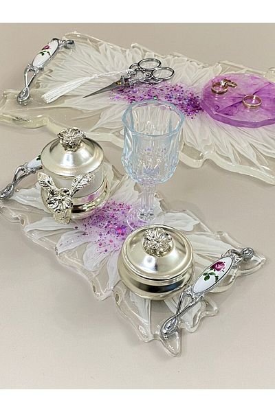 Eperyus White Flower Detailed Epoxy Groom Presentation Set of 7 Trays