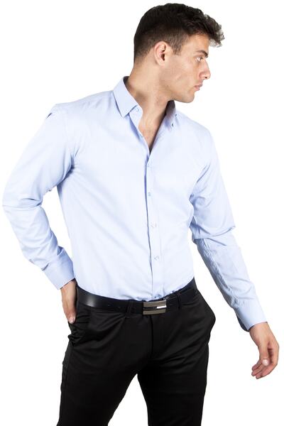 DeepSEA Блакитна сорочка для хлопчика - вузький крій, довгі рукави, ґудзики на рукавах 2209615