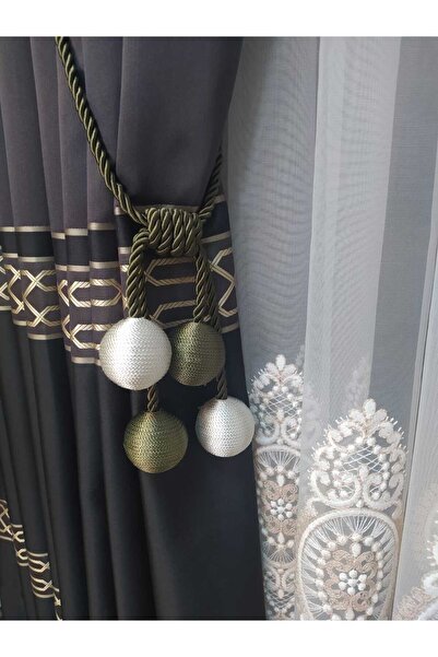 ÖzenEvim Fon Perde Toplama Aparatı Kornişe Takmatik Yeşil Ekru Tavan Braçolu Perde AksesuarıPerdeSüsü(2 Adet)