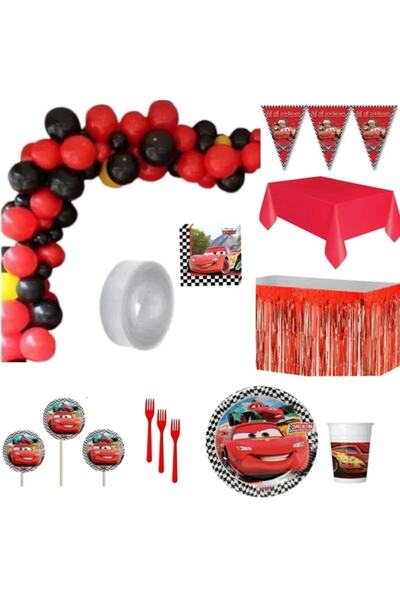 FOKUL Cars Arabalar Şimşek Mcqueen Doğum Günü Parti Malzemeleri Seti 8 Kişili...
