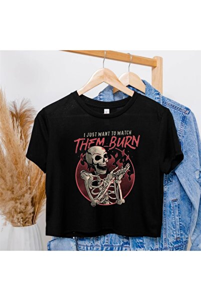 Touz Top crop negru blunt gotic imprimat Burn