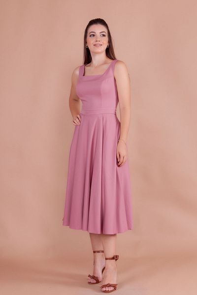 NO48 Φόρεμα Dusty Rose Square Neck Χοντρό λουράκι Midi Μήκος