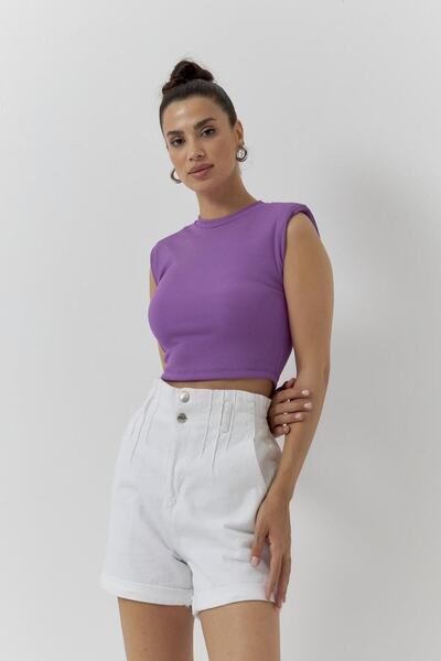 Lathine Vatkalı Mor Crop Top